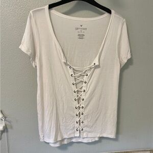 American Eagle Outfitters White Lace-Up Tee